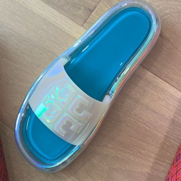 Tory Burch Women's Bubble Jelly Iridescent Tuscan Sea Slides Size 8 Includes Box - Picture 3 of 5